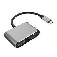 USB 3.1 Type-C to 4K HDMI + VGA Converter Adapter Support Dual-Screen Display