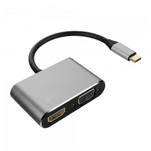 USB 3.1 Type-C to 4K HDMI + VGA Converter Adapter Support Dual-Screen Display