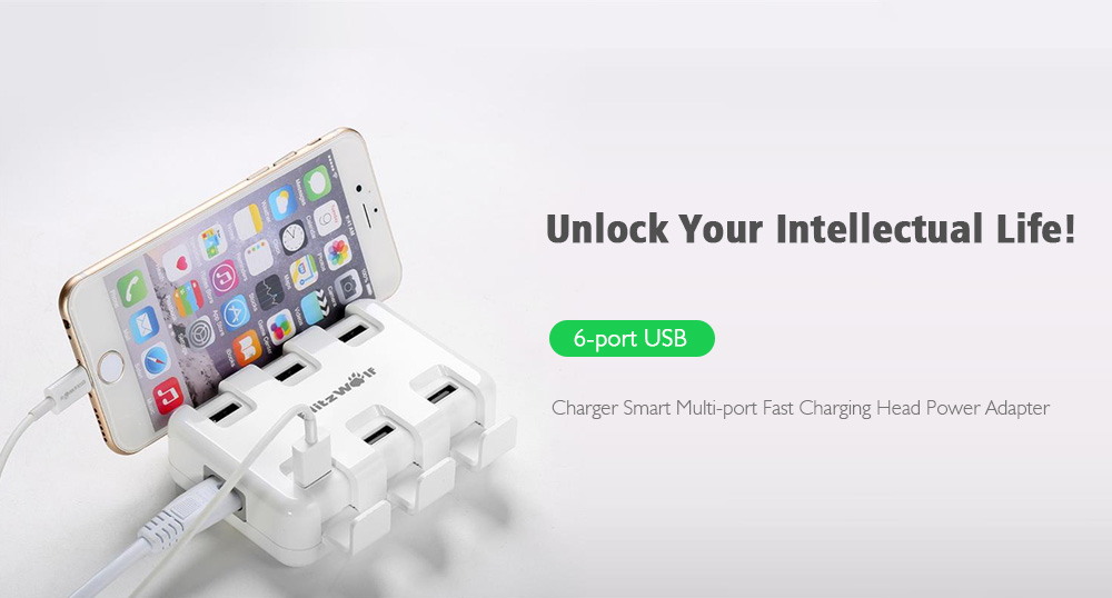 6 Ports USB Charger Smart Multi-port Fast Charging Head - Milk White US Plug (2-pin)