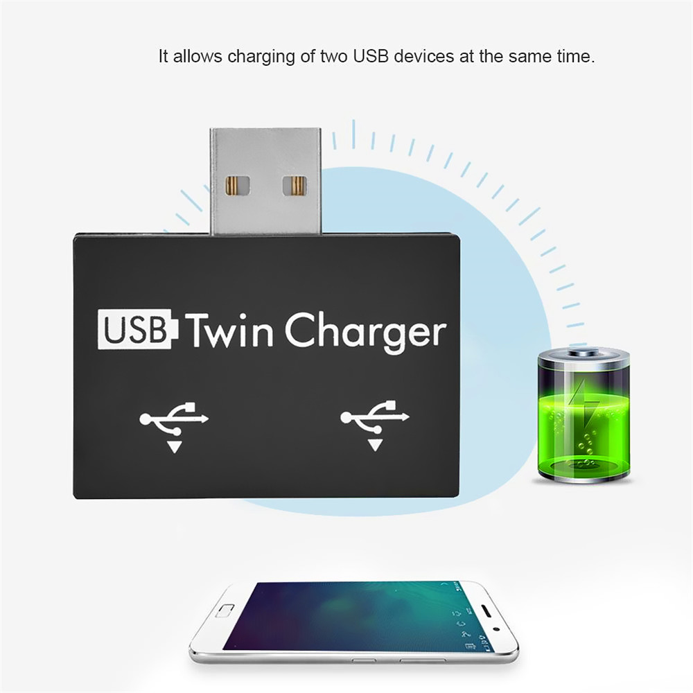 USB Twin Charger Dual 2 Port Charging Splitter Hub Adapter - White