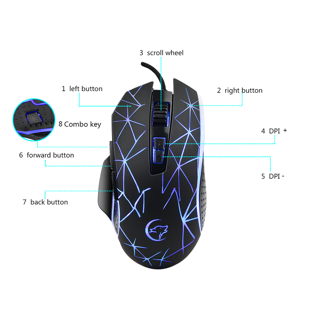 YWYT G816 Cable game mouse 8 button game mouse USB game photoelectric mouse colo- Black USB Port