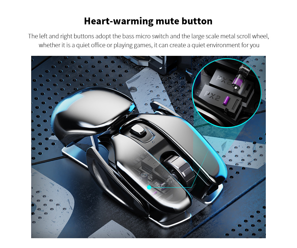 PX2 Metal 2.4G Electricity Wireless Mouse Heart-warming mute button