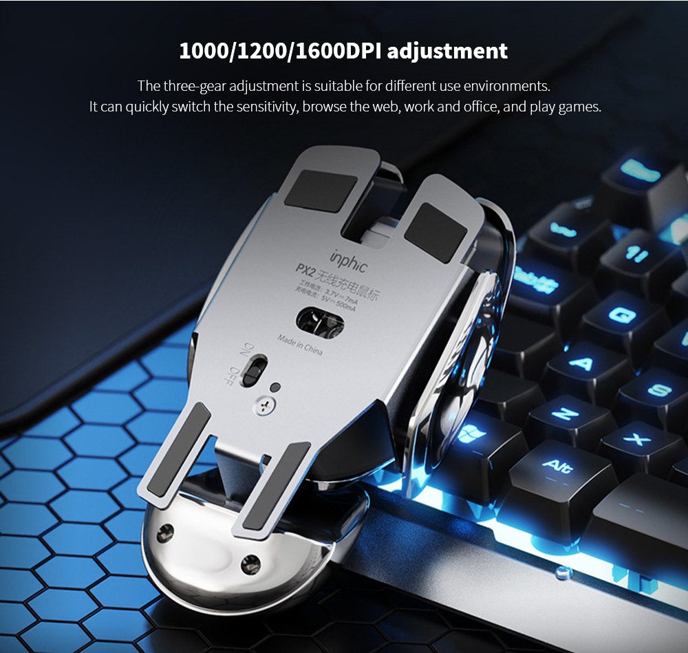 PX2 Metal 2.4G Electricity Wireless Mouse 1000 / 1200 / 1600 DPI adjustment