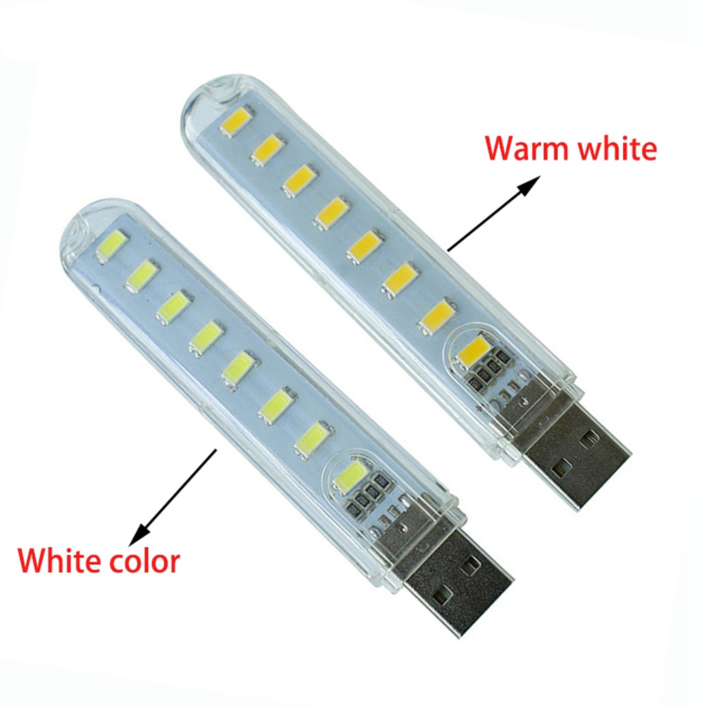 8 LED Mini Portable USB LED Night Light Powered Camping Lamp - Warm White