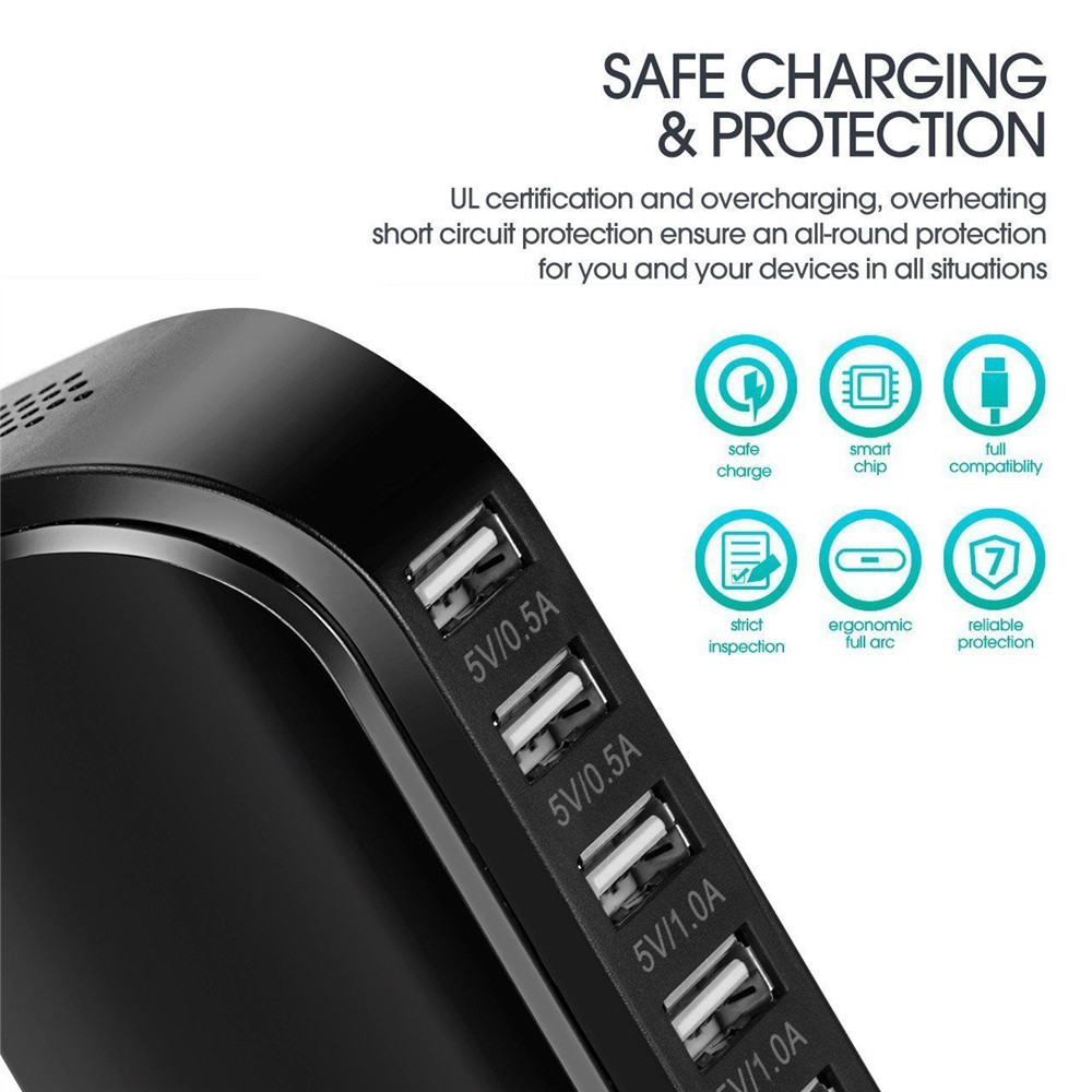 6 Port 30W Charging Station Support USB Charger Power Adapter