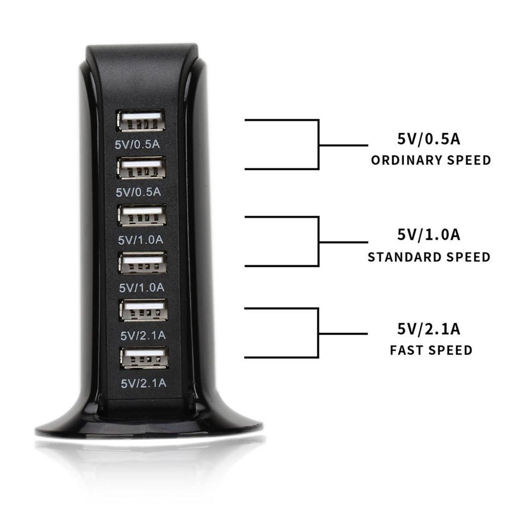 6 Port 30W Charging Station Support USB Charger Power Adapter