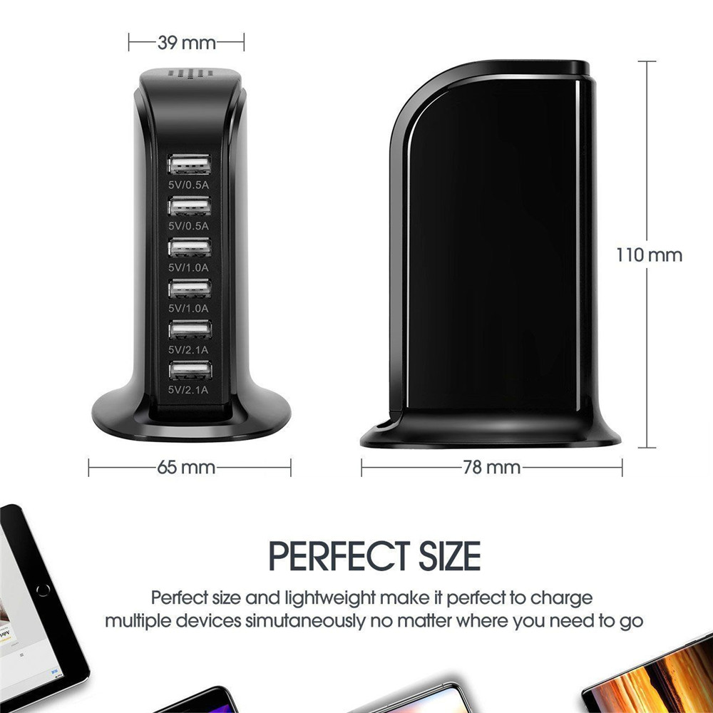 6 Port 30W Charging Station Support USB Charger Power Adapter