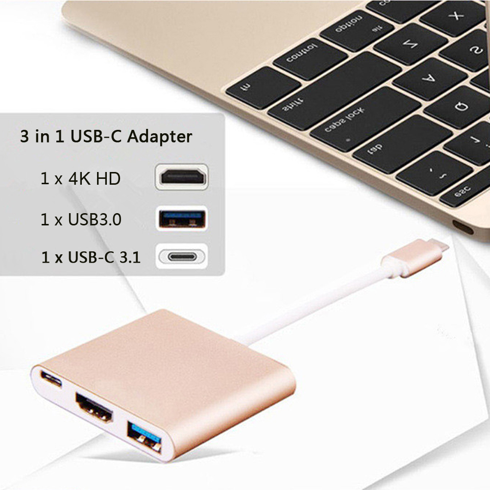 USB Type C to HD 4K Adapter USB C Multiport HD Adapter for MacBook- Gold