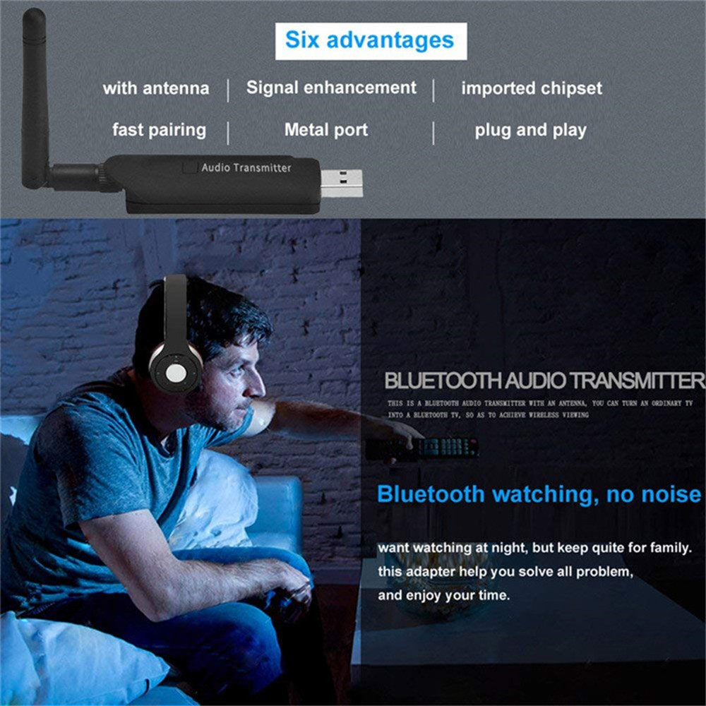 B5 Wireless Audio Transmitter Bluetooth 4.1 Adapter Music Transmitter for TV PC- Black