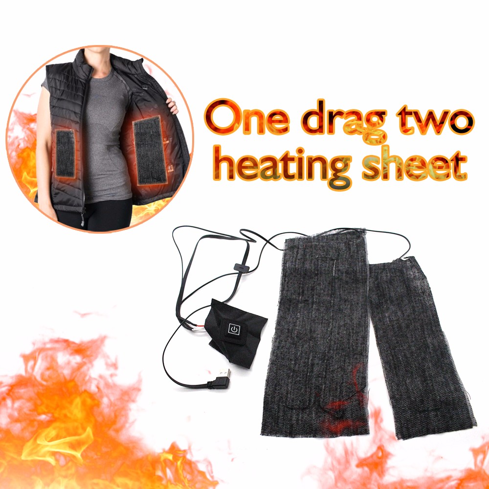 One Drag Two Carbon Fiber USB Electric Heating Pad Clothes Thermal Sheet- Black