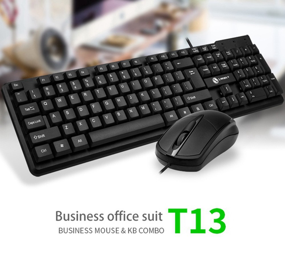 T13 Keyboard Mouse Set Wired USB Desktop Notebook Computer Keyboard Mouse - Black