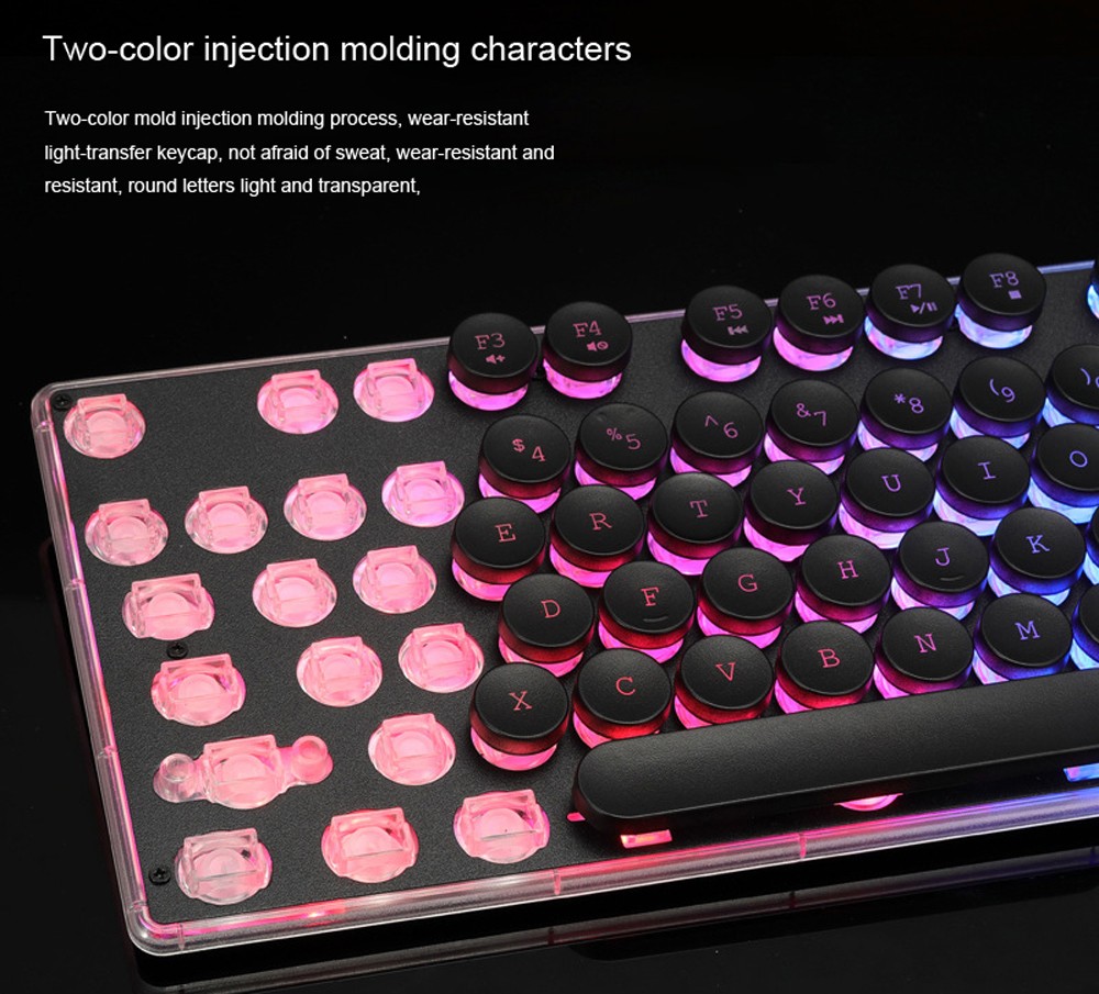 GX60 Punk Monochromatic Backlight Retro Wired Gaming Keyboard with USB 2.0 Interface 104 Keys - Black