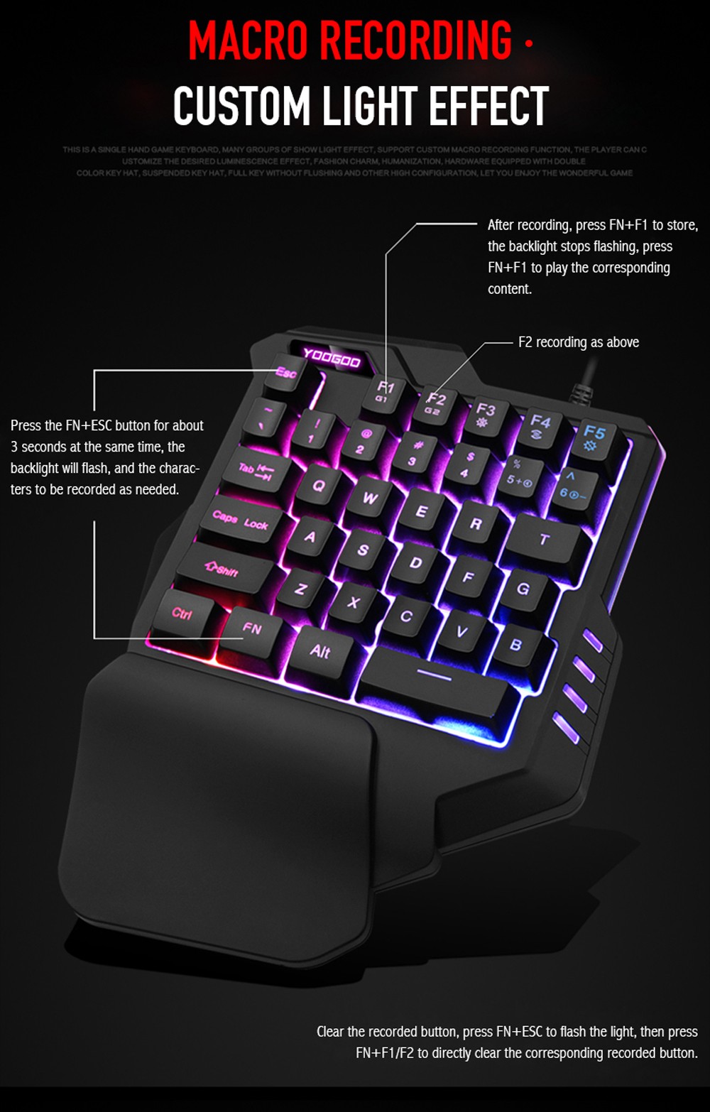 G92 One-handed Wired Gaming Keyboard with 35-Key RGB Colorful Backlight Manipulator Sense for PC Gamer - Black