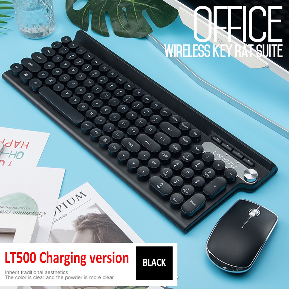 LT500 Charging Wireless Keyboard and Mouse Set for Gaming Office Desktop Computer - Black