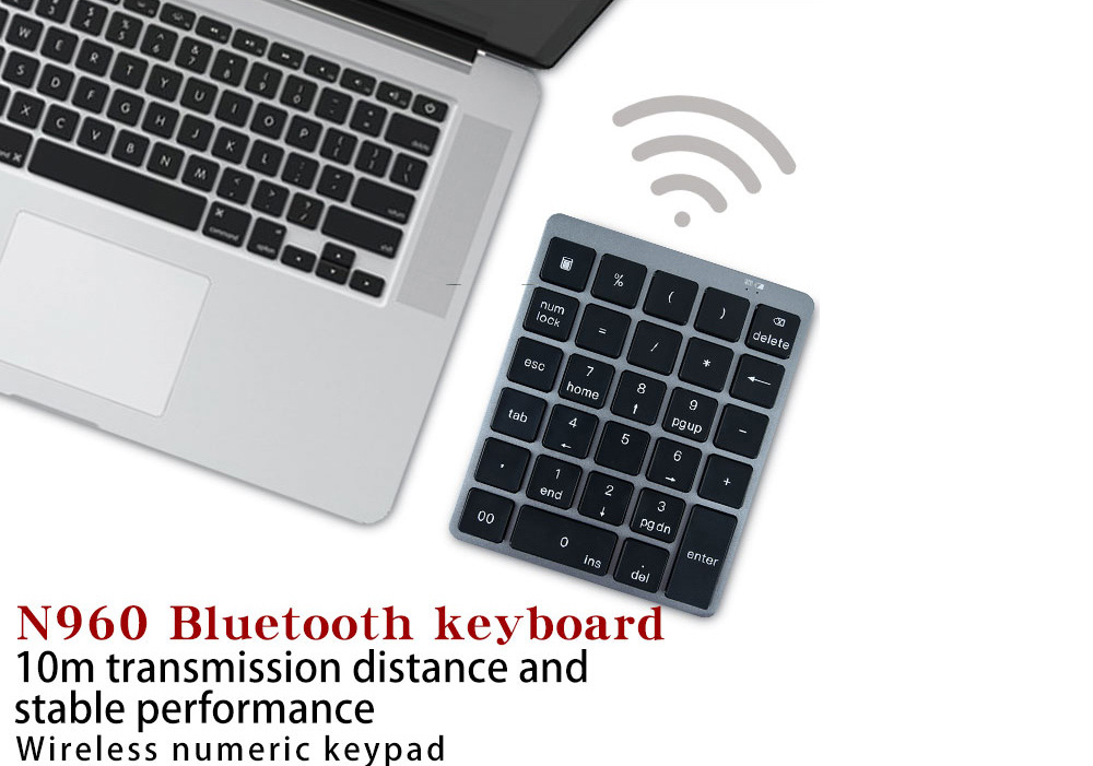 N960 Wireless 28-key Numeric Keypad Office Aluminum Bluetooth Wireless Charging Numeric Keypad Slim Mini - White