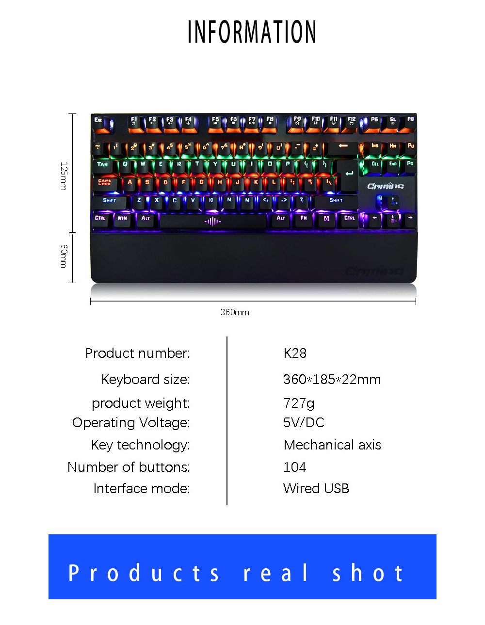 K28 Mechanical Wired Gaming Keyboard - Black