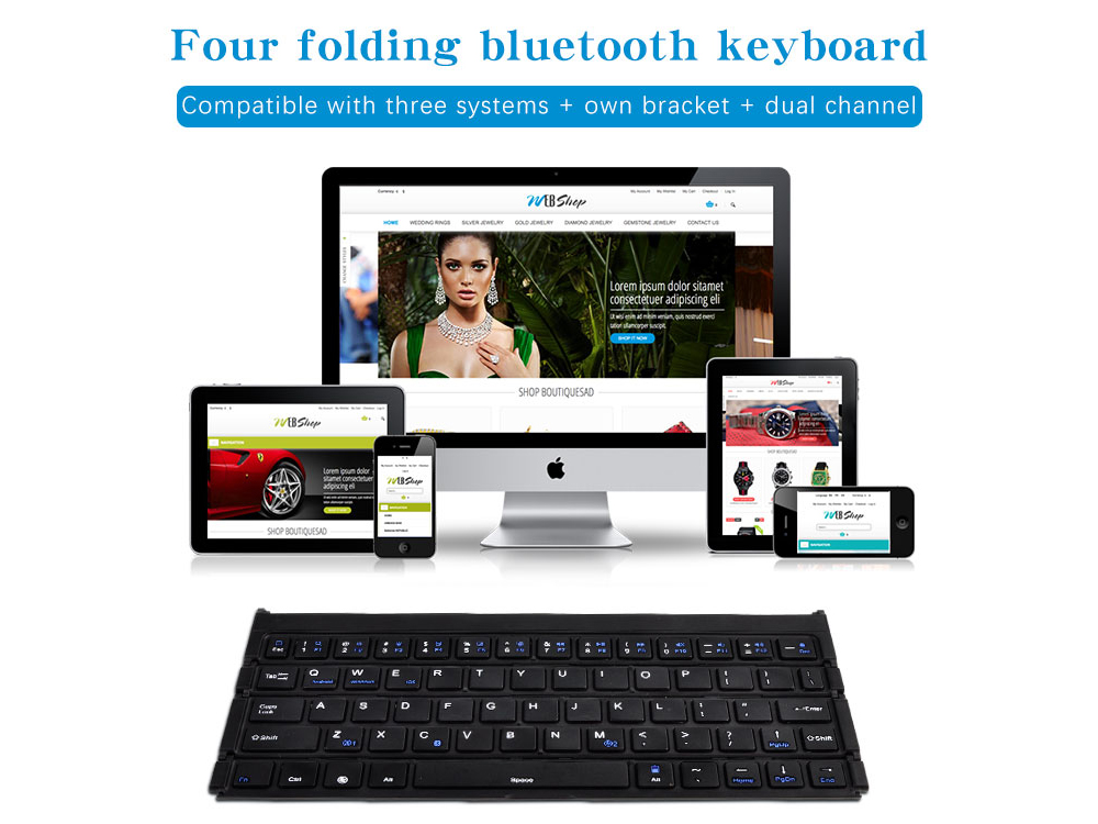 Keyboard Tri Fold Bluetooth Ultra Thin Tablet Phone Touchpad Wireless Multi Function - Light Gray