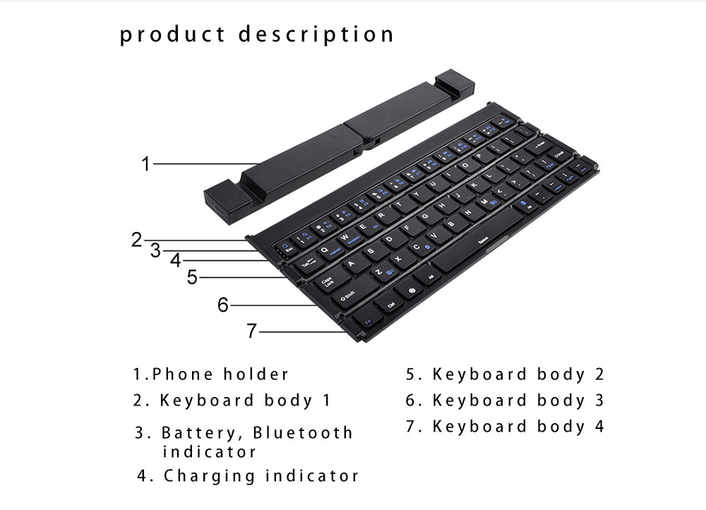 Keyboard Tri Fold Bluetooth Ultra Thin Tablet Phone Touchpad Wireless Multi Function - Light Gray